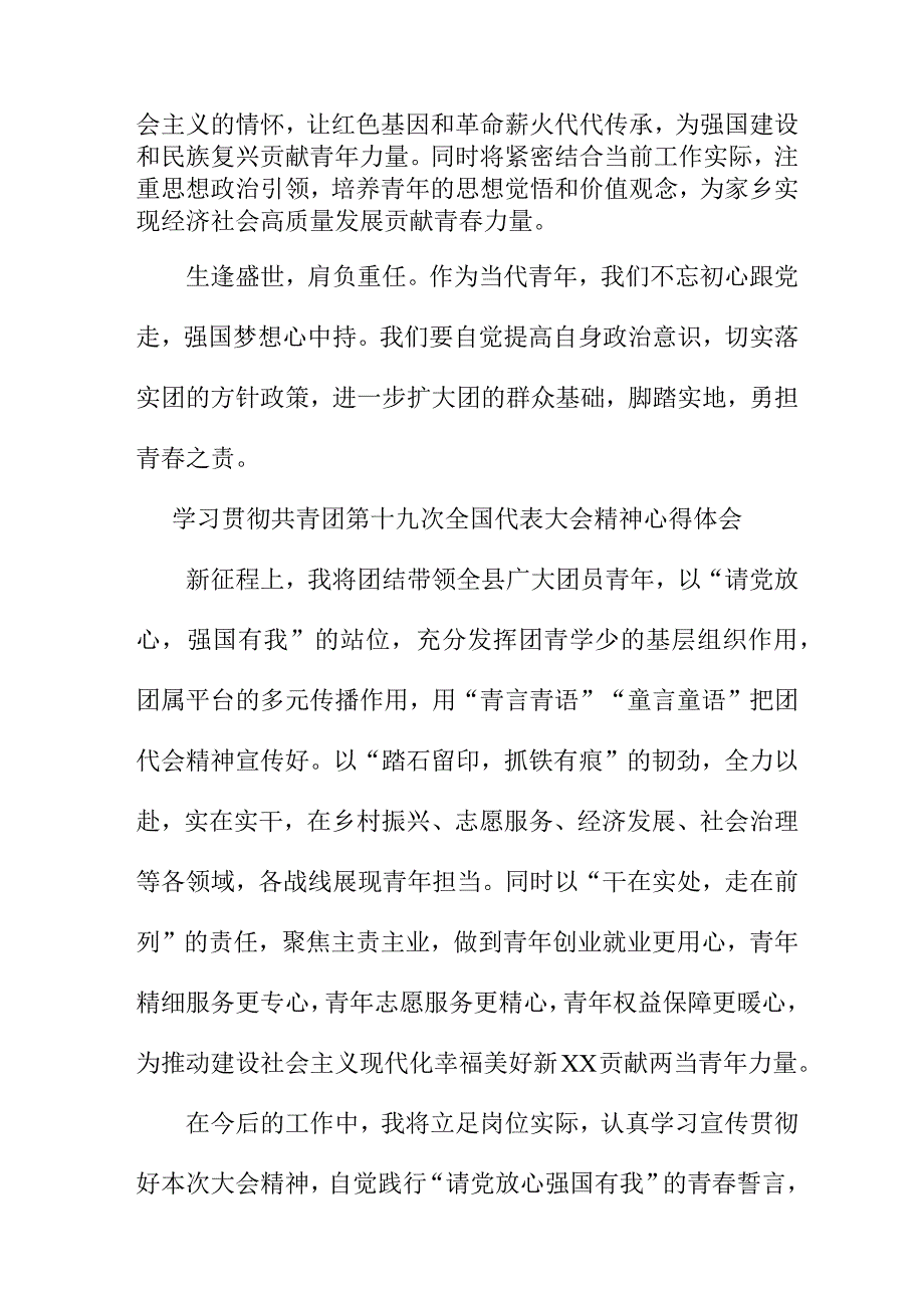 基层团干学习贯彻共青团第十九次全国代表大会精神个人心得体会 （合计4份）.docx_第3页