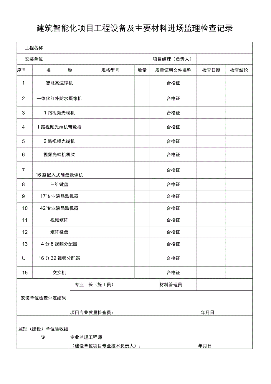 建筑智能化项目工程设备及主要材料进场监理检查记录.docx_第1页