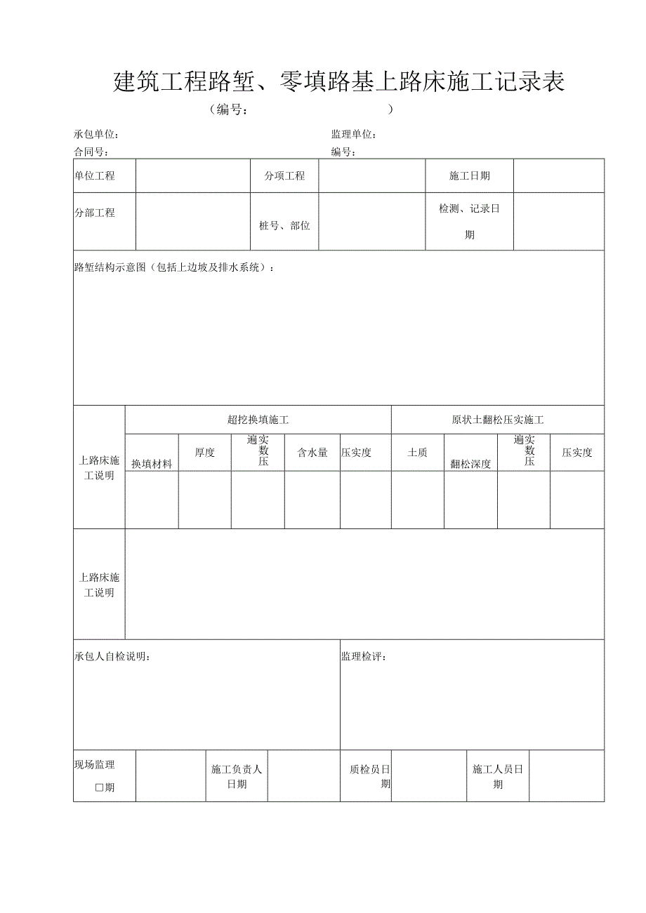 建筑工程路堑、零填路基上路床施工记录表.docx_第1页