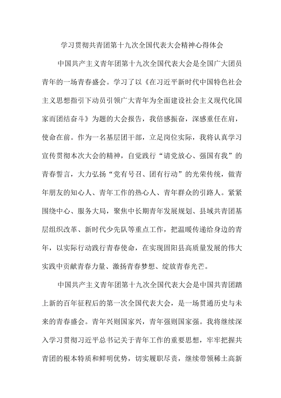 青年学生学习贯彻共青团第十九次全国代表大会精神心得体会 （4份）.docx_第3页