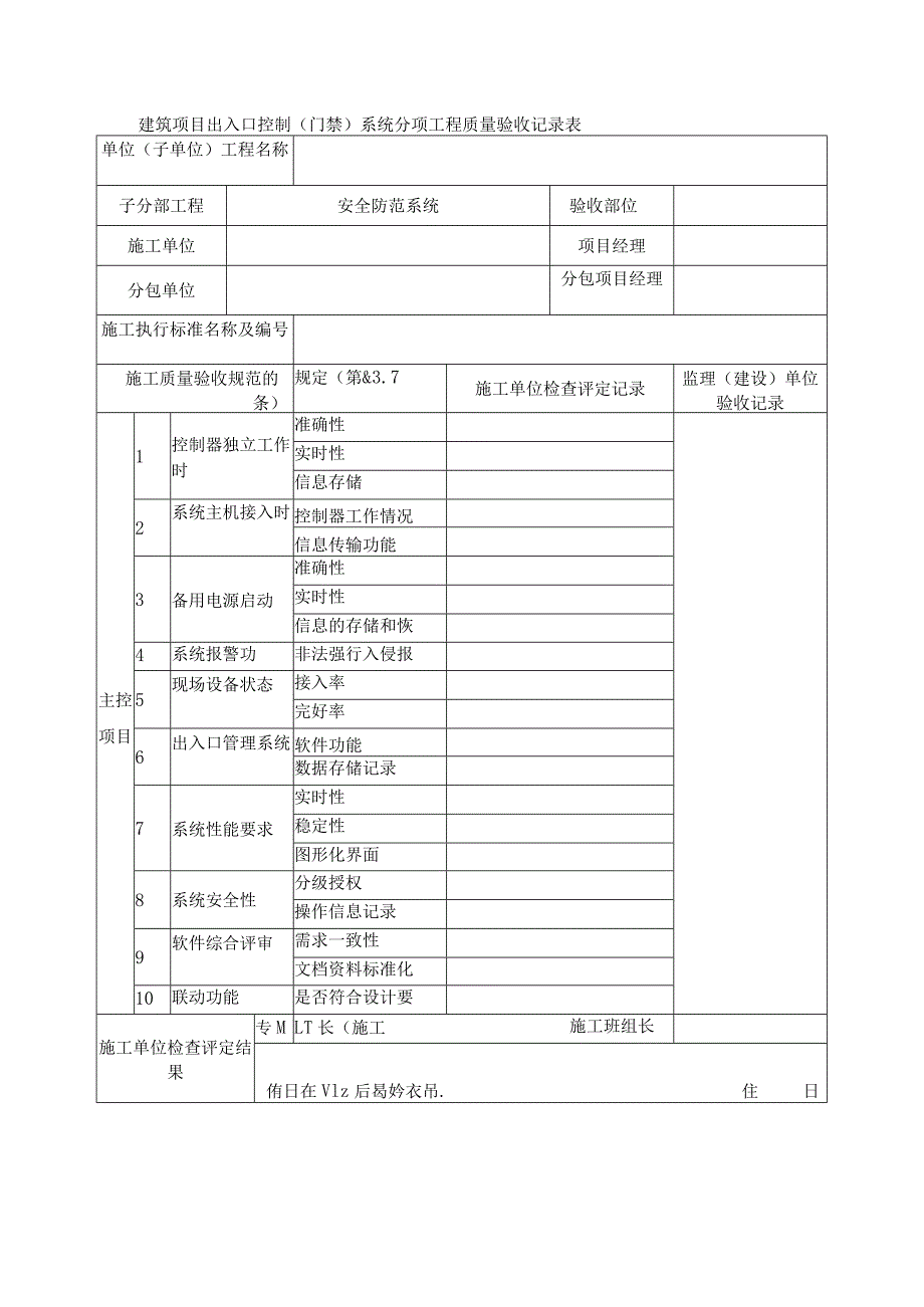 建筑项目出入口控制（门禁）系统分项工程质量验收记录表.docx_第1页