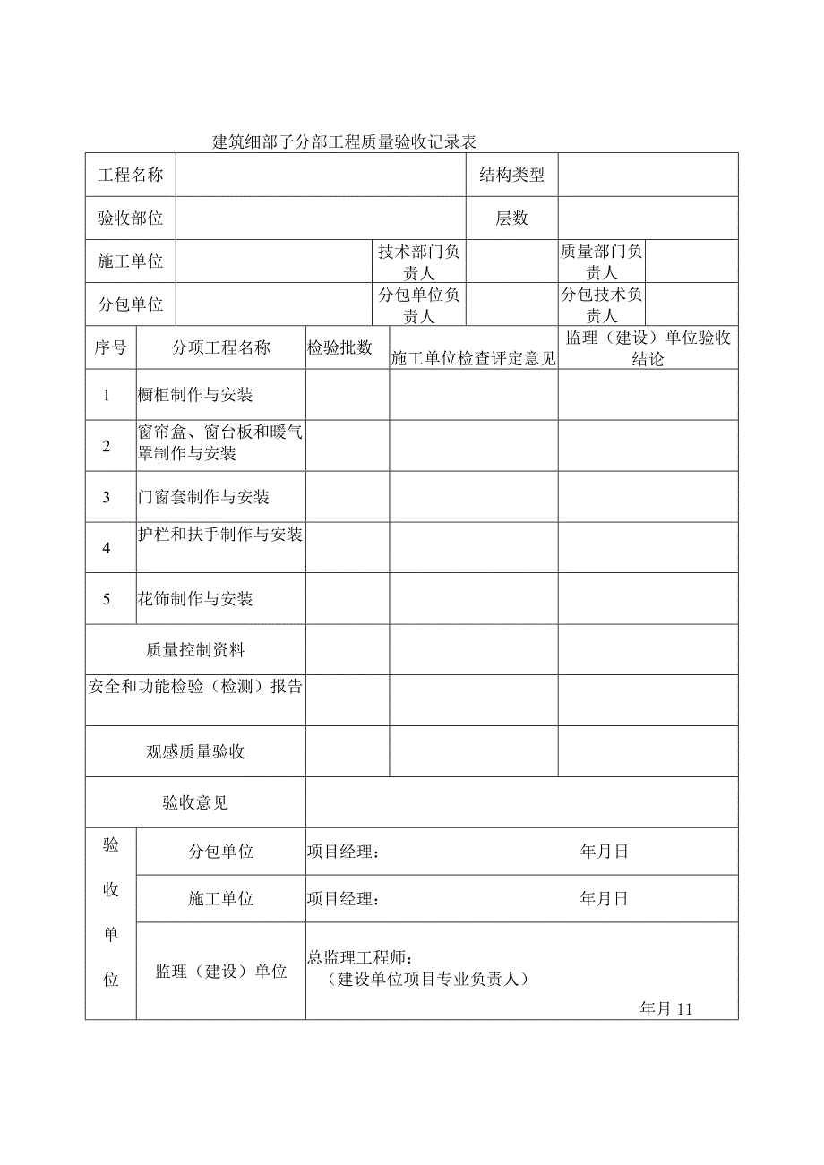 建筑细部子分部工程质量验收记录表.docx_第1页