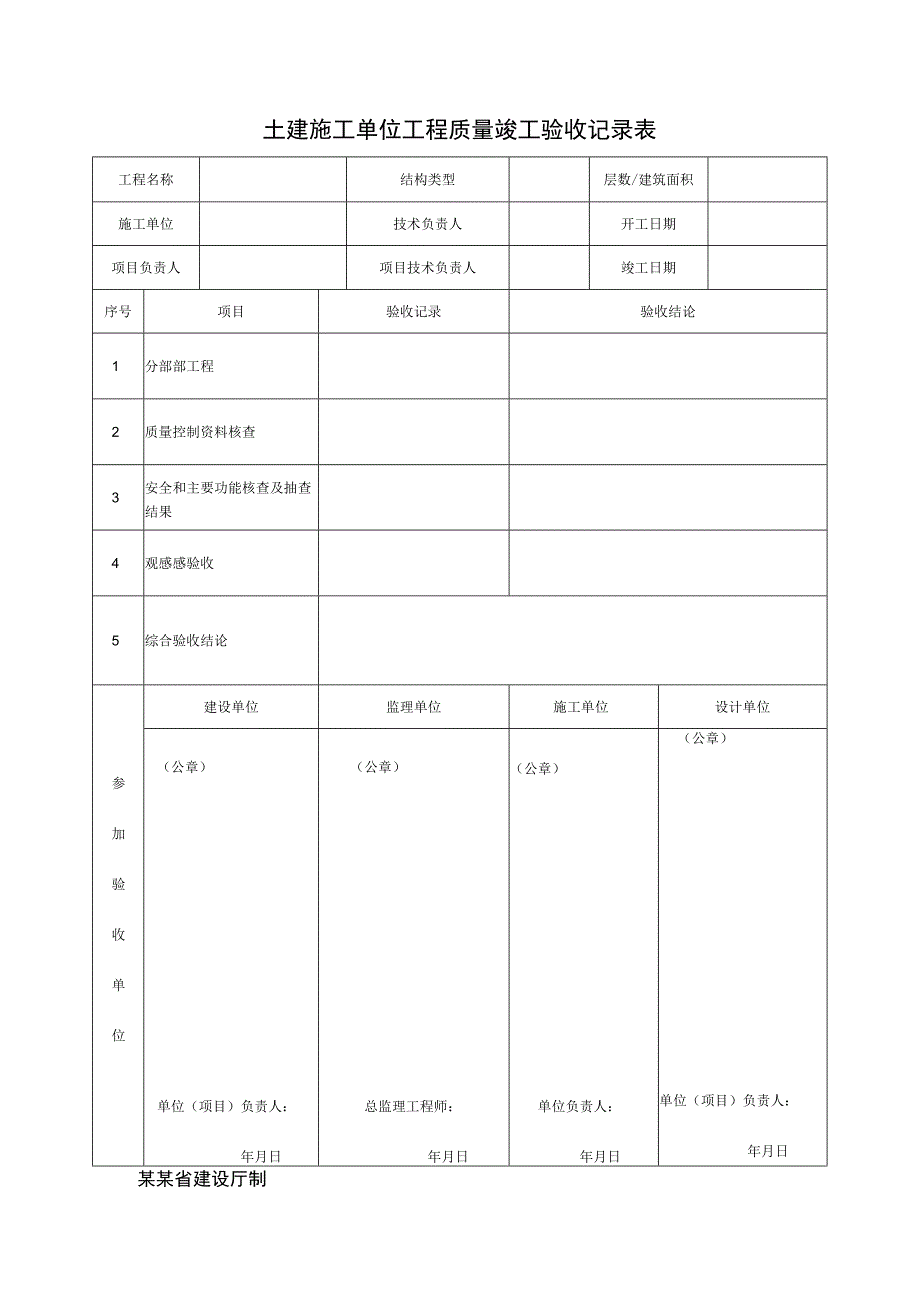 土建施工单位工程质量竣工验收记录表.docx_第1页