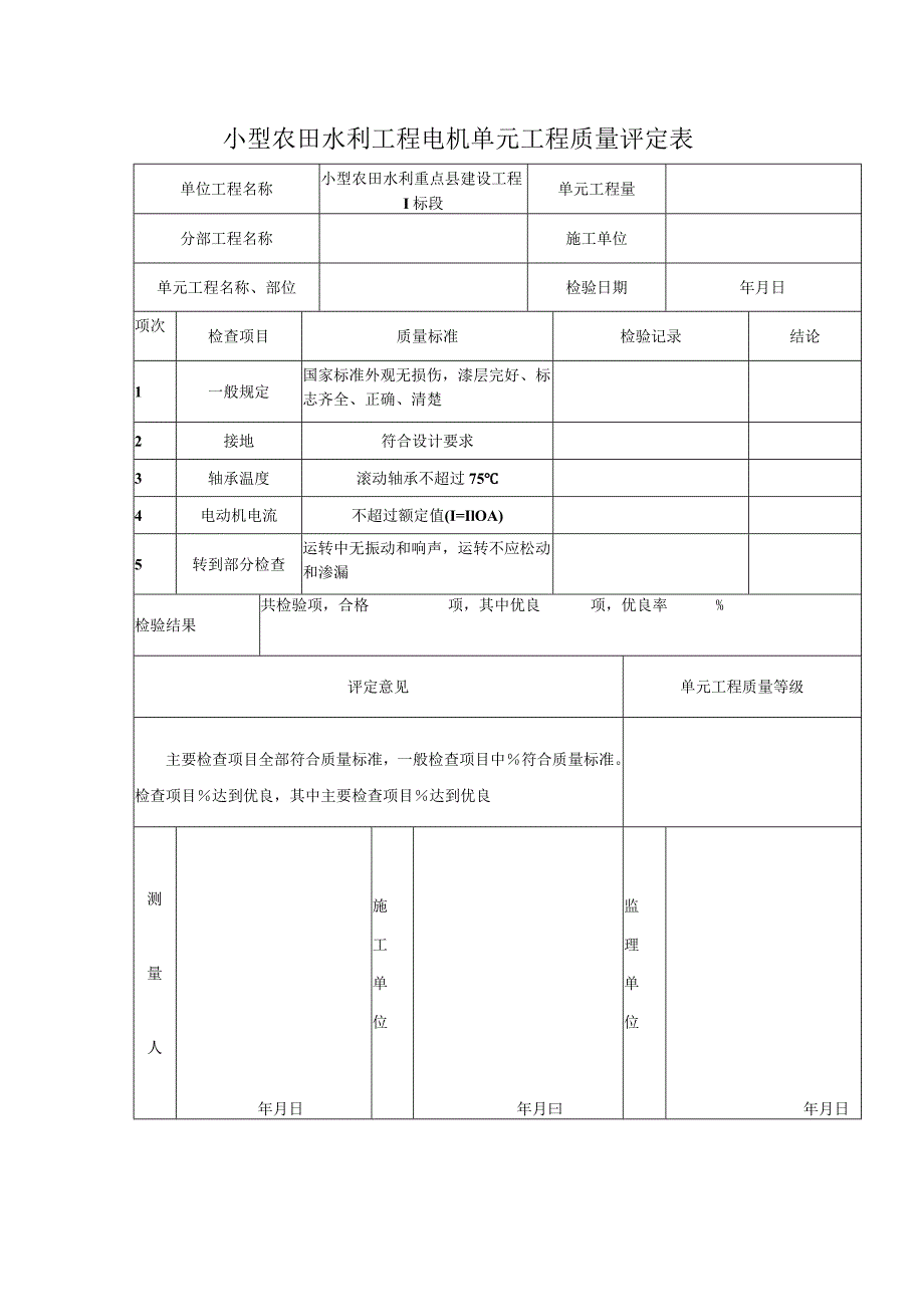 小型农田水利工程电机单元工程质量评定表.docx_第1页