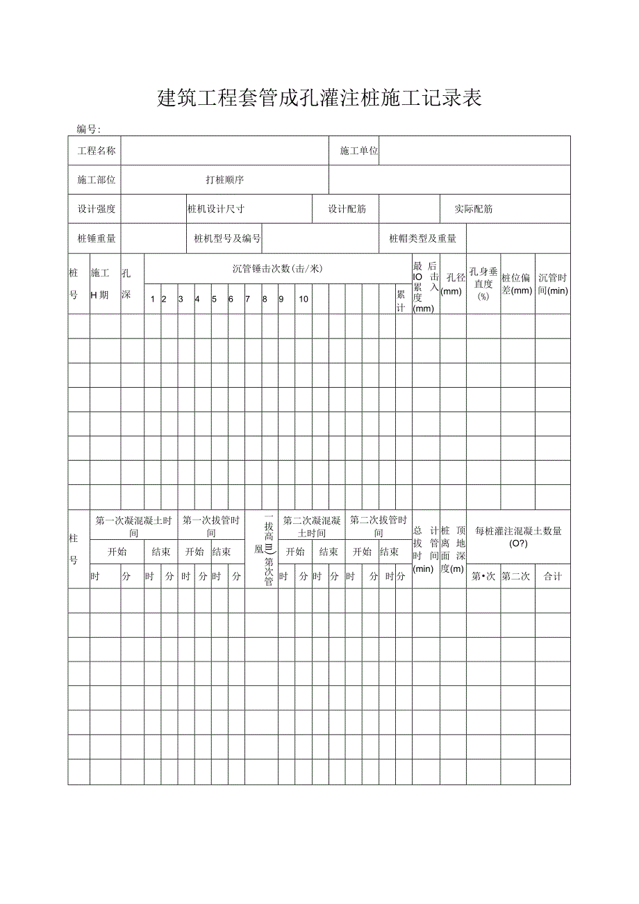 建筑工程套管成孔灌注桩施工记录表.docx_第1页