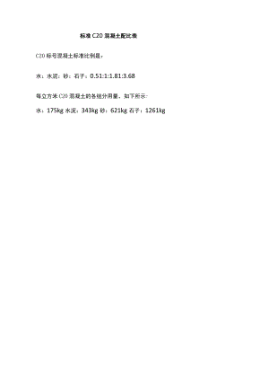 标准C20混凝土配比表.docx