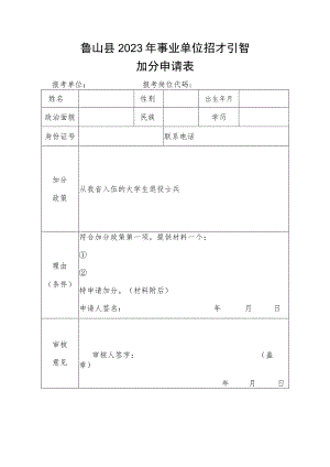 鲁山县2023年事业单位招才引智加分申请表.docx