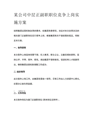 某公司中层正副职职位竞争上岗实施方案[全].docx