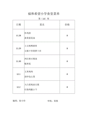 福和希望小学食堂菜单.docx