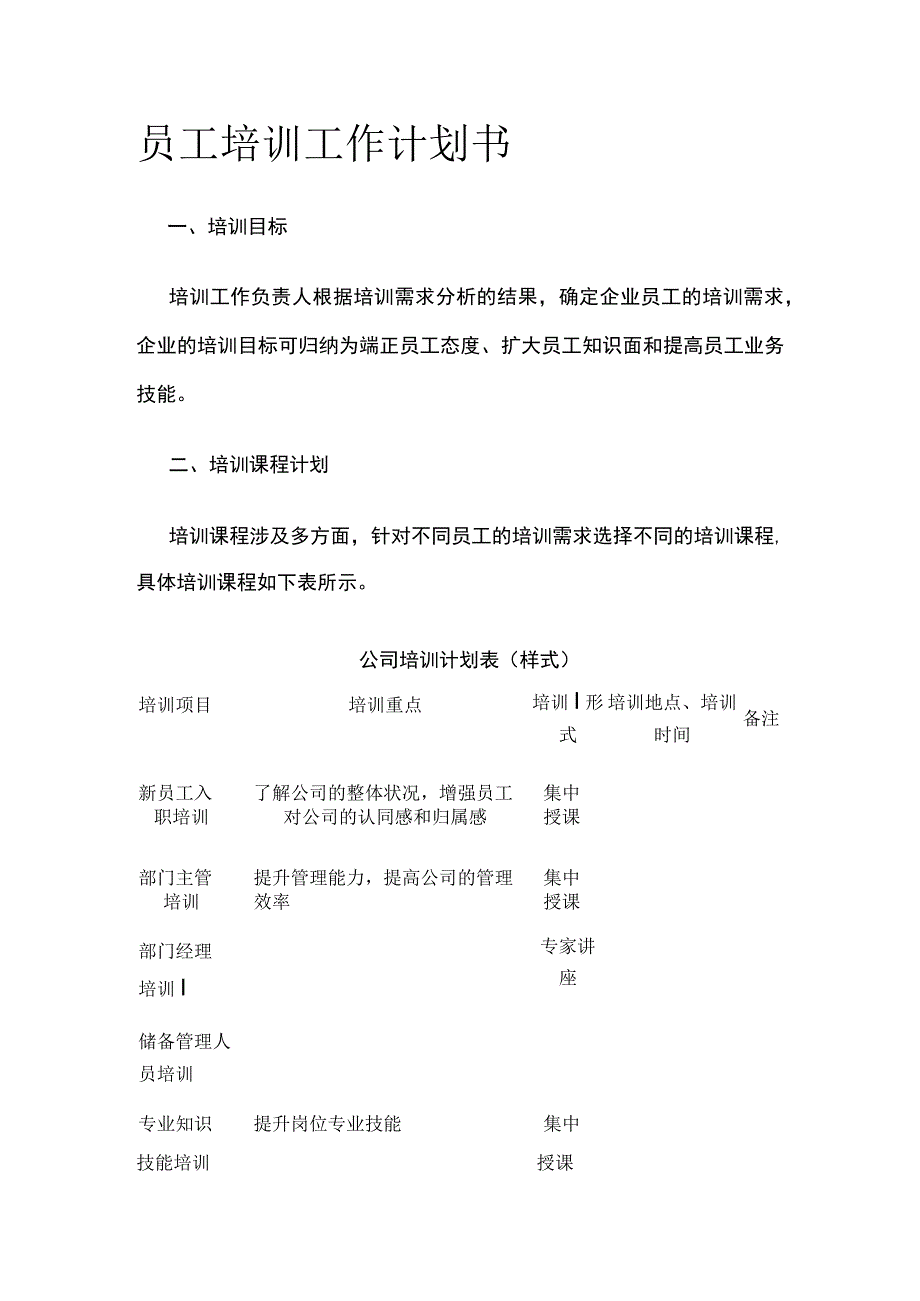 员工培训工作计划书全.docx_第1页