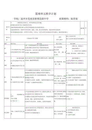 篮球单元教学计划学校温州市苍南县桥墩高级中学授课教师陈营泼.docx