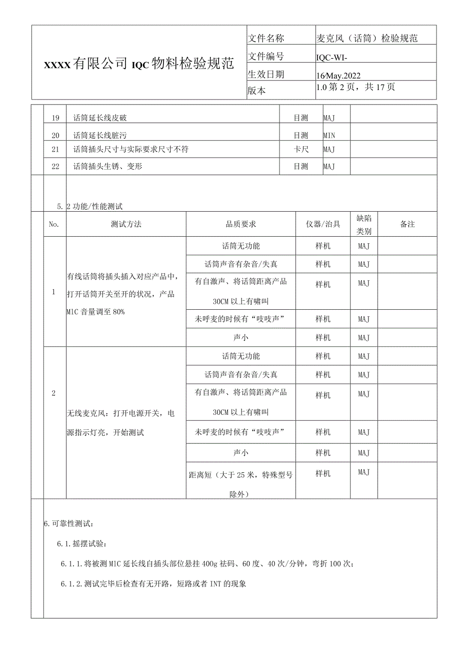 麦克风(话筒)检验规范.docx_第2页