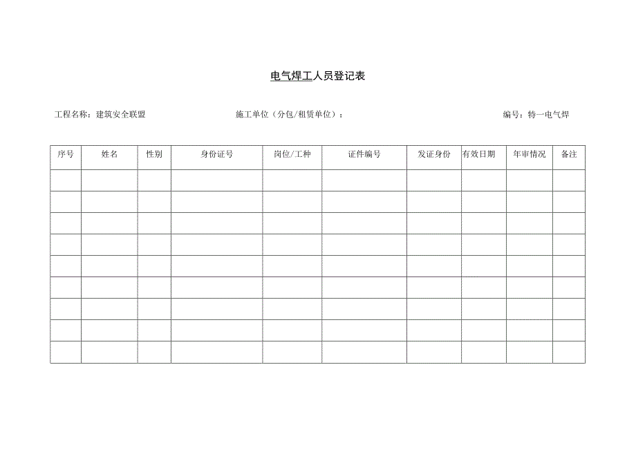 项目电气焊工台账.docx_第1页