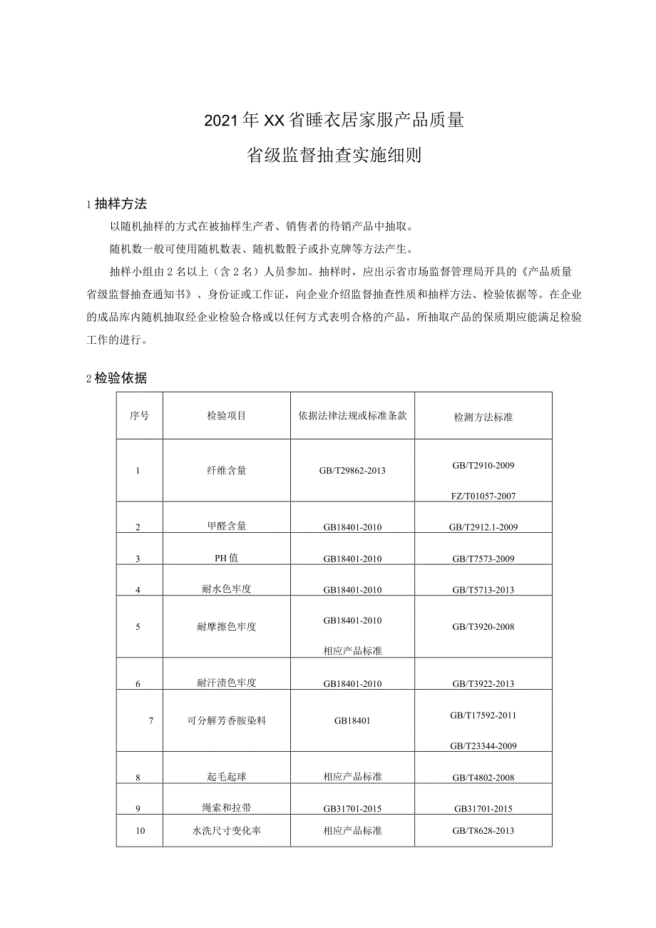 2021年睡衣居家服产品质量省级监督抽查实施细则.docx_第1页