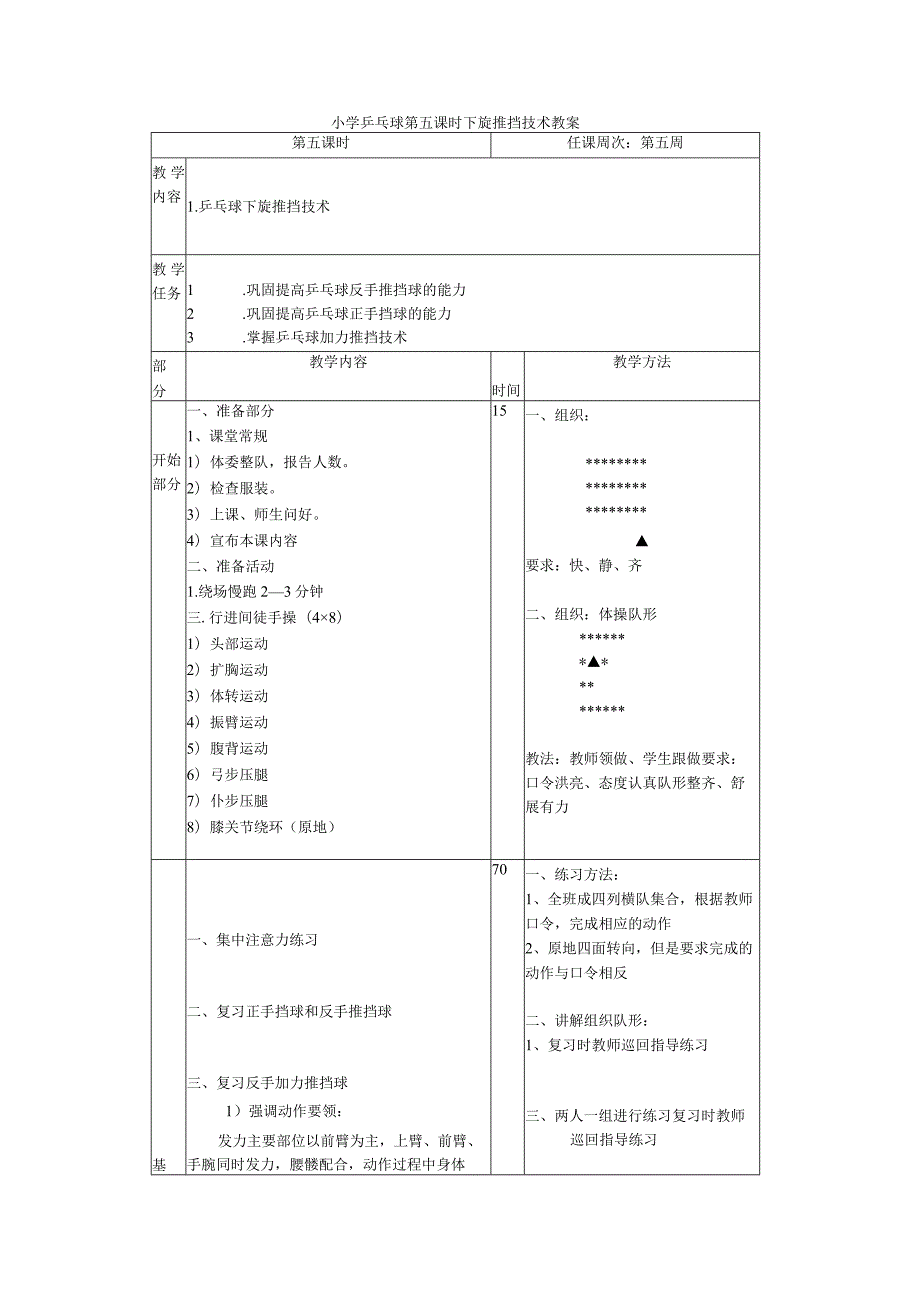 小学乒乓球第五课时下旋推挡技术教案.docx_第1页