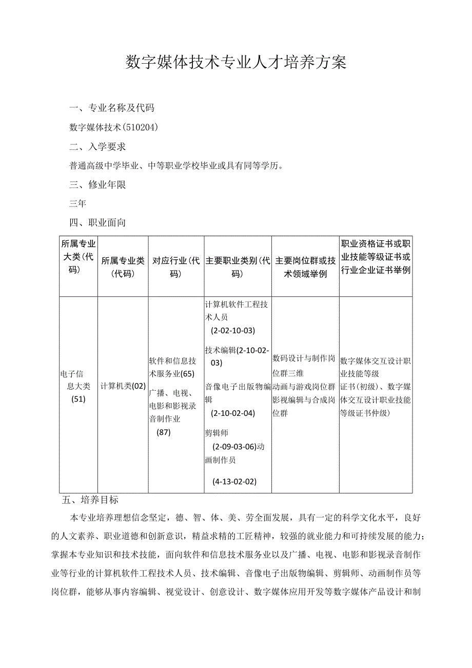 数字媒体技术专业人才培养方案.docx_第1页