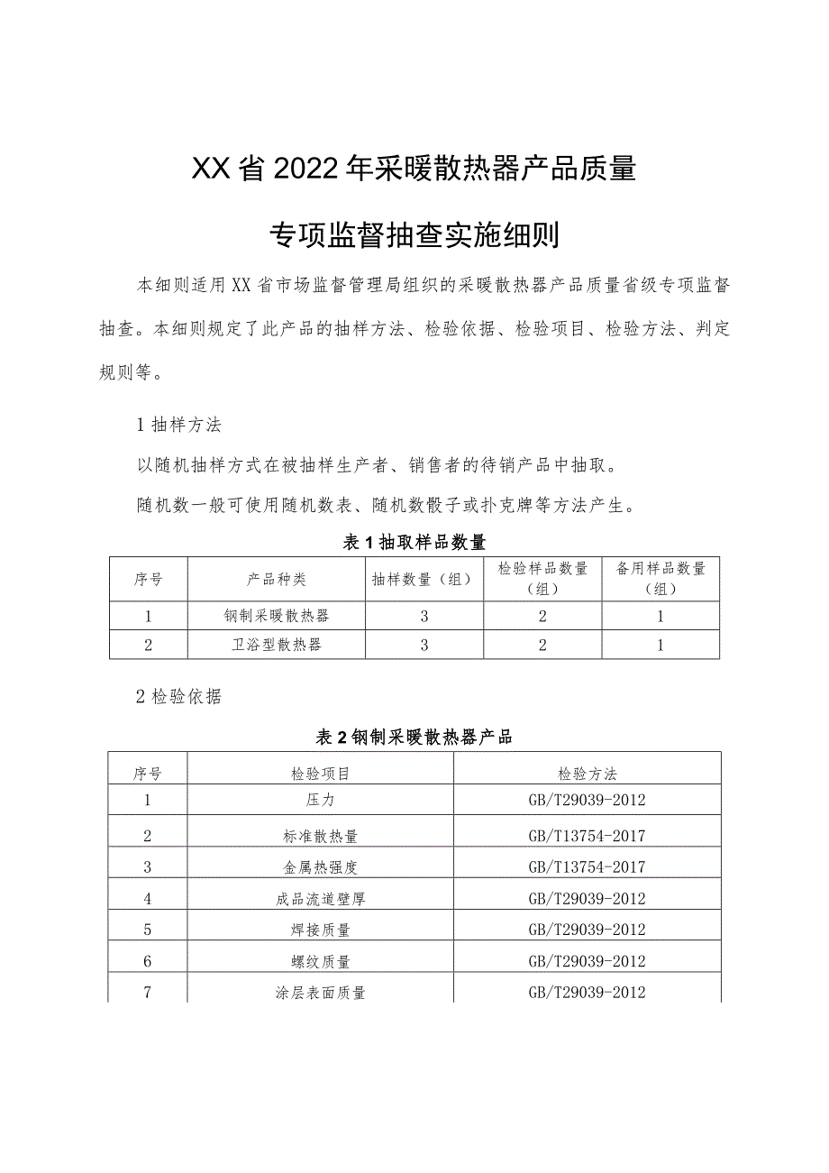 2022年采暖散热器产品质量专项监督抽查实施细则.docx_第1页