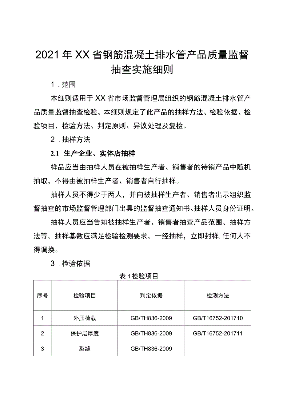 2021年工业品省级监督抽查实施细则（钢筋混凝土排水管）.docx_第1页