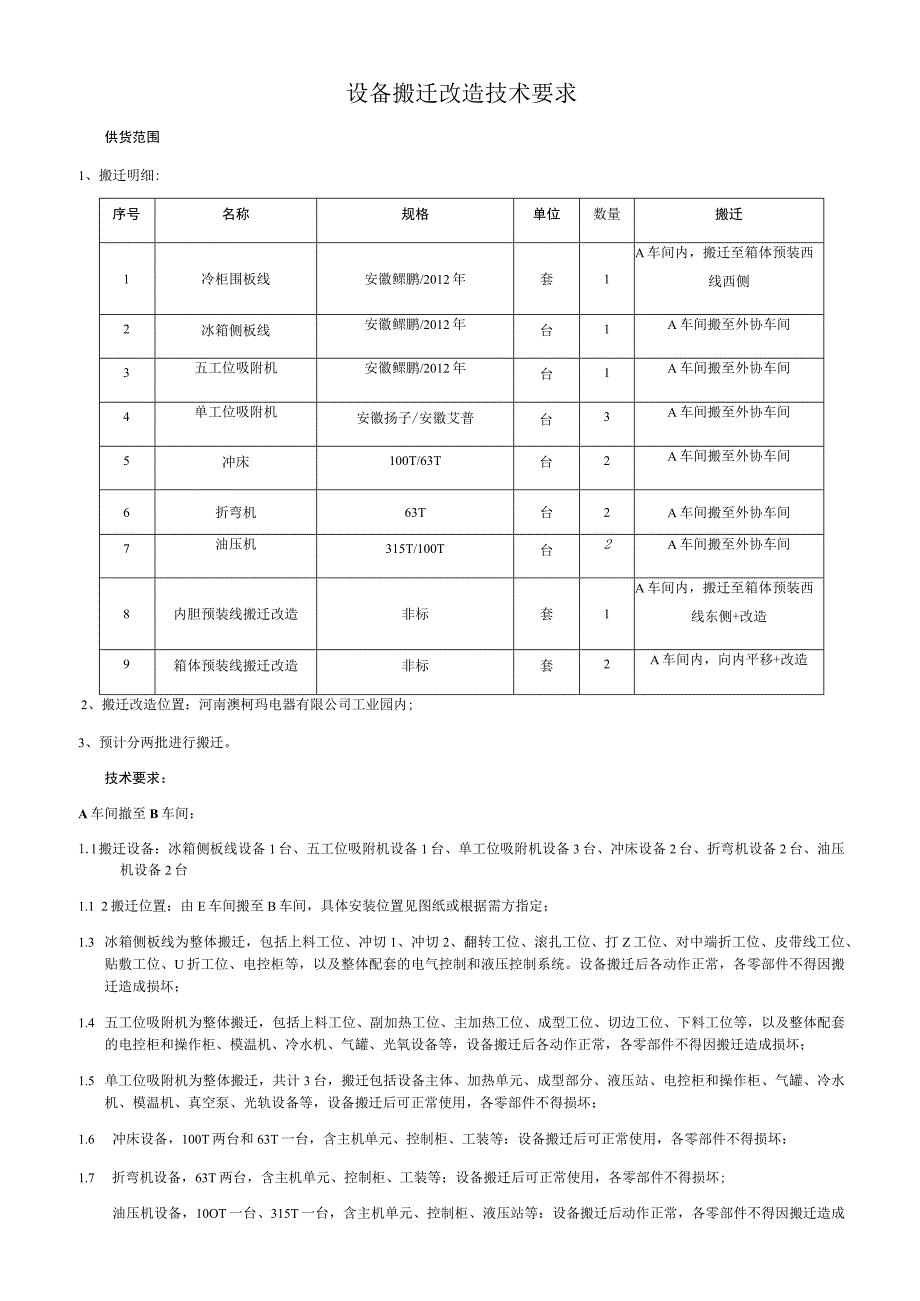 设备搬迁改造技术要求.docx_第1页