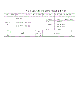 大学足球专业体育课脚背正面颠球技术教案.docx