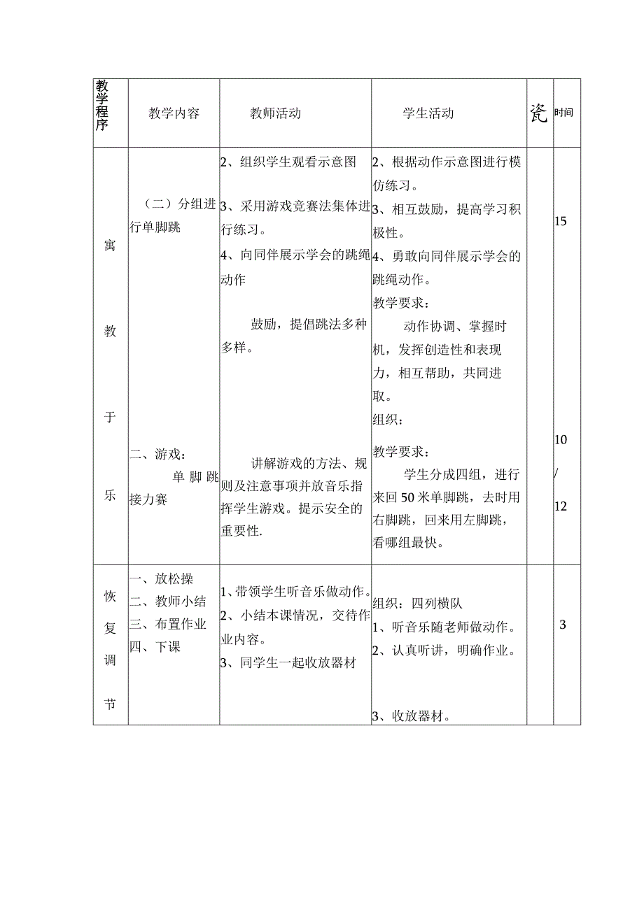 单腿跳花样跳绳单元教学计划表.docx_第2页