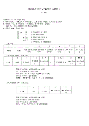 超声波流速仪MODBUS通讯协议V5版.docx