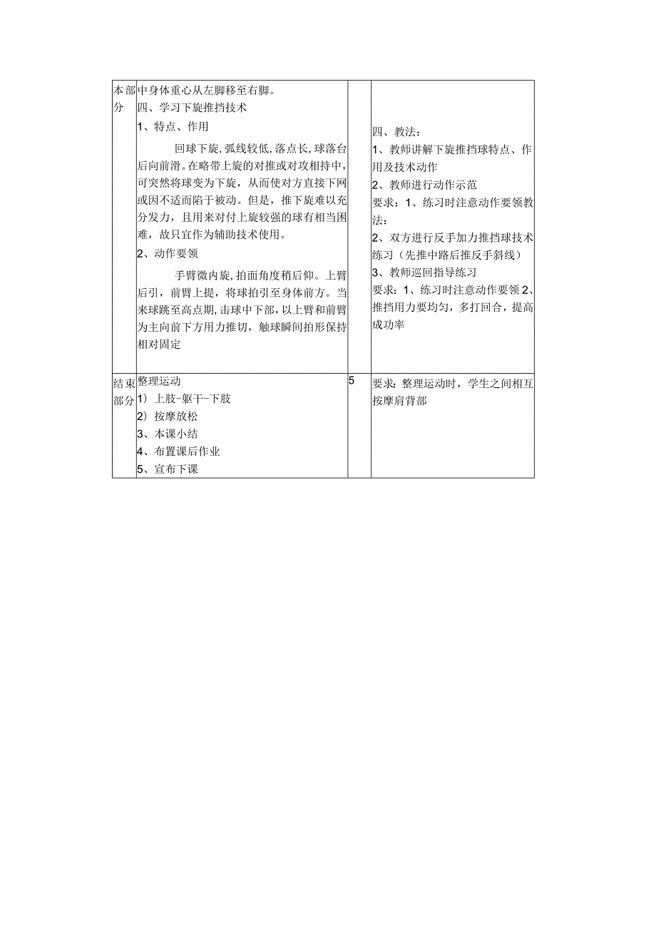 四年级下册乒乓球兴趣课乒乓球下旋推挡技术教案.docx_第2页