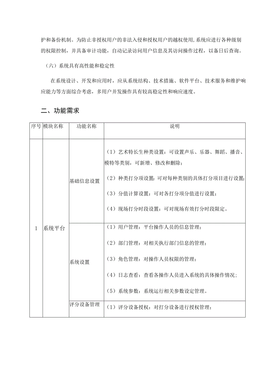 艺术特长生考试打分系统技术性能及功能要求.docx_第2页