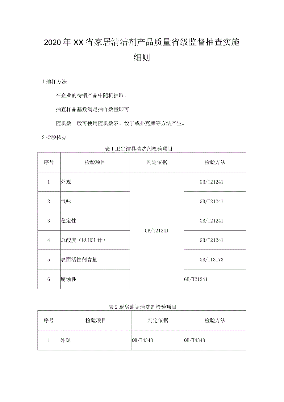 2020年家居清洁剂产品质量省级监督抽查实施细则.docx_第1页