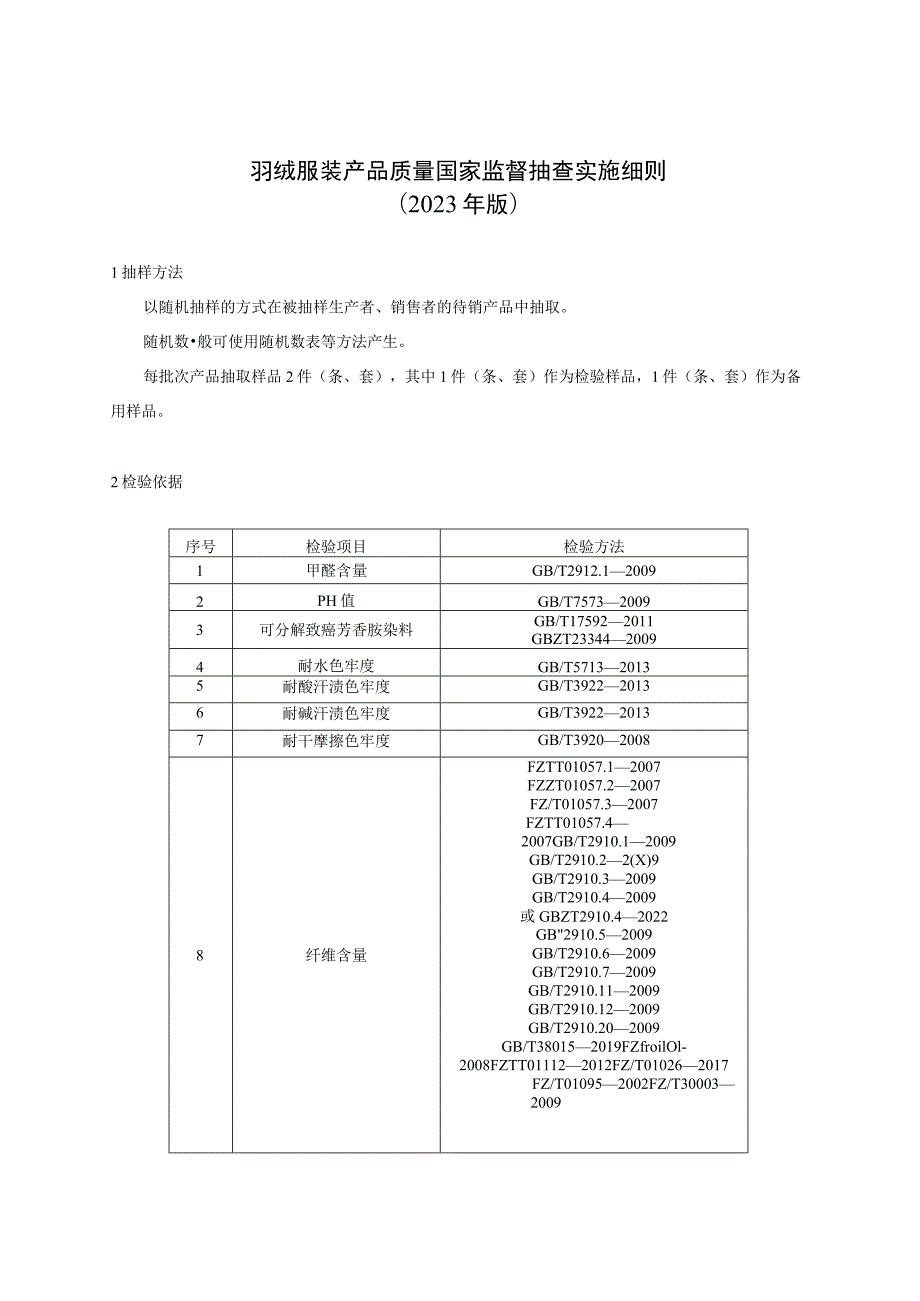 羽绒服装产品质量国家监督抽查实施细则（2023年版）.docx_第1页