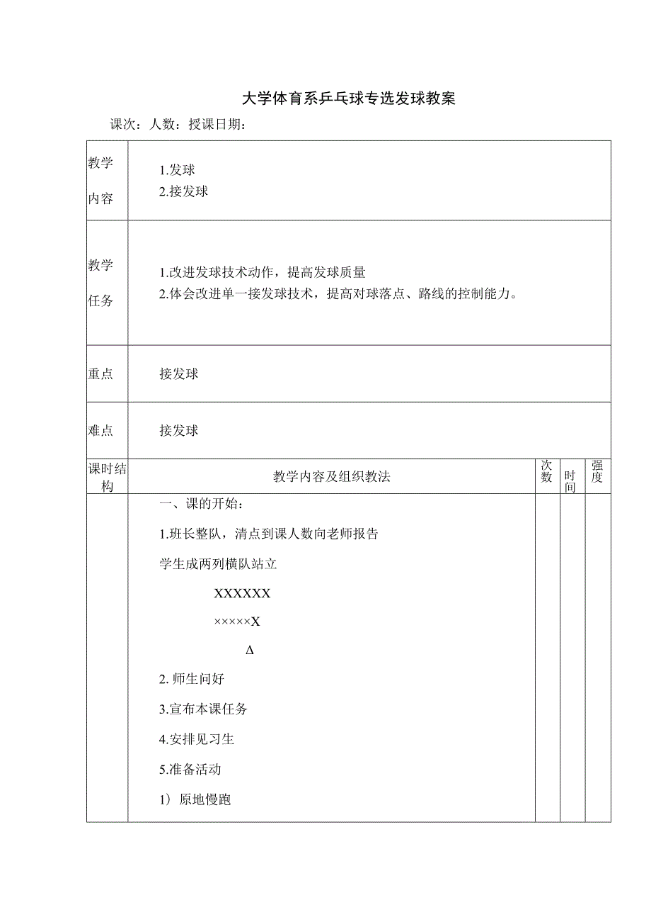 大学体育系乒乓球专选发球教案.docx_第1页