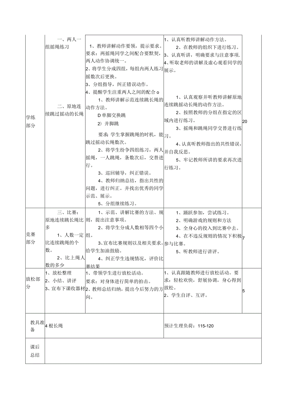 《体育与健康》课时计划原地连续跳长绳教案.docx_第2页