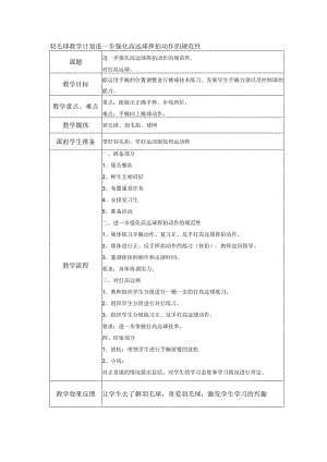 羽毛球教学计划进一步强化高远球挥拍动作的规范性.docx