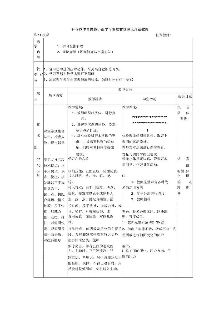 乒乓球体育兴趣小组学习左推右攻理论介绍教案.docx_第1页