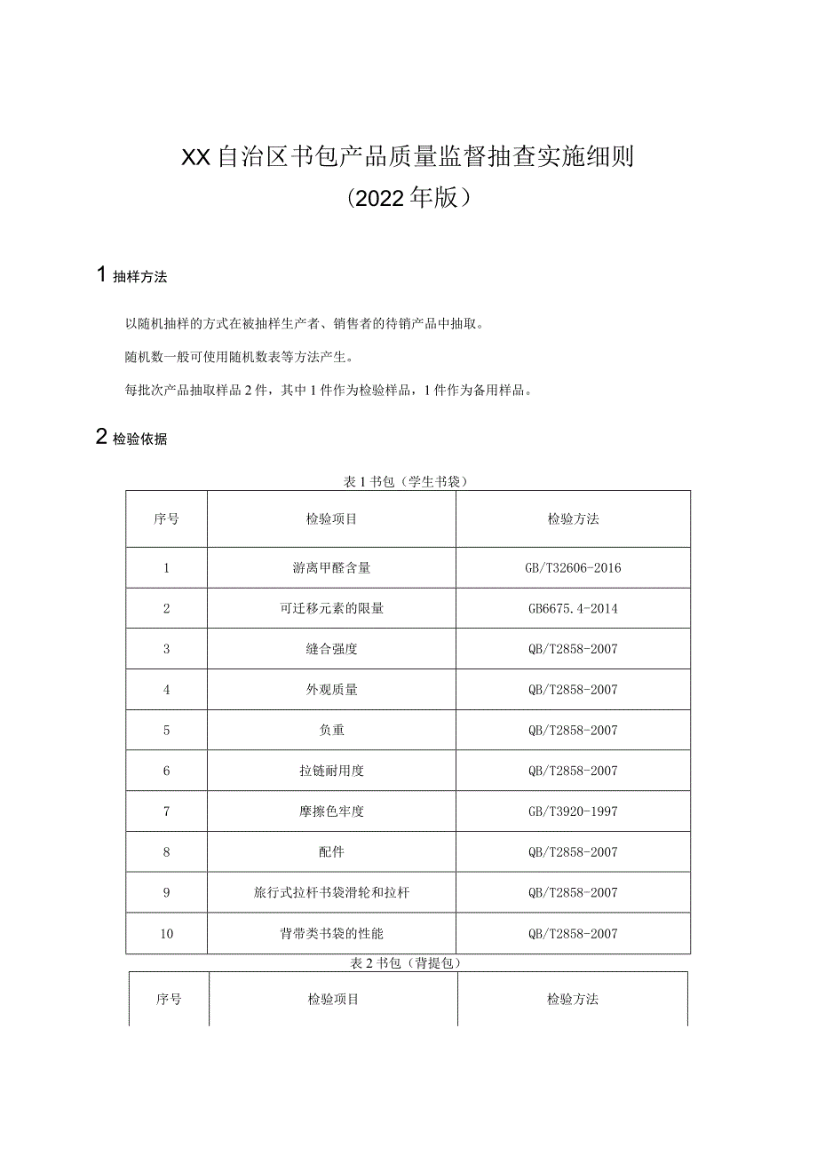 书包产品质量监督抽查实施细则（版）（2022年版）.docx_第1页