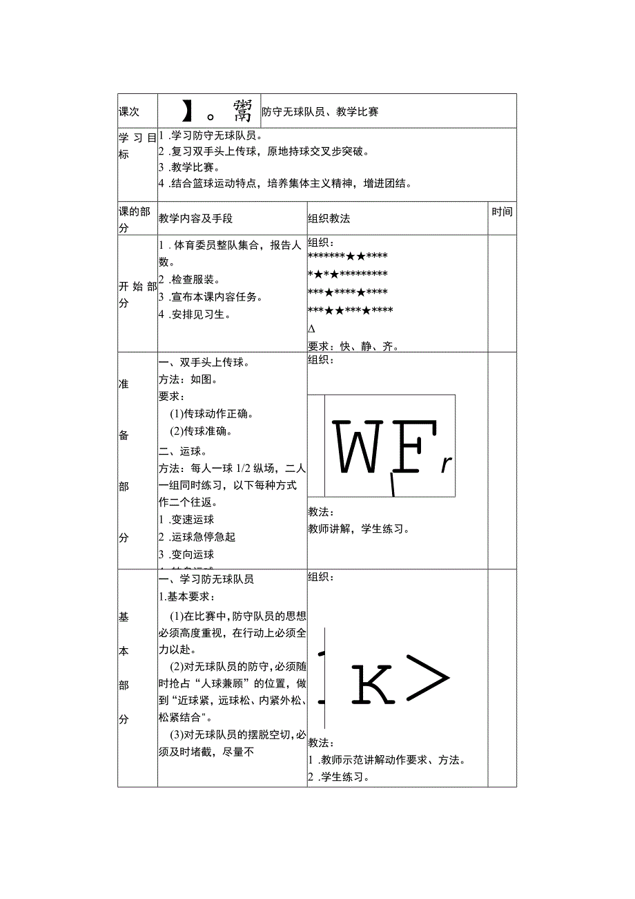 篮球防守无球队员和教学比赛教学课时计划.docx_第2页