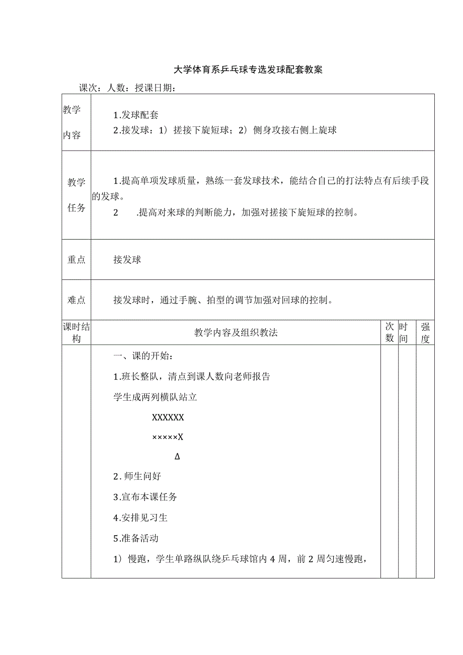 大学体育系乒乓球专选发球配套教案.docx_第1页