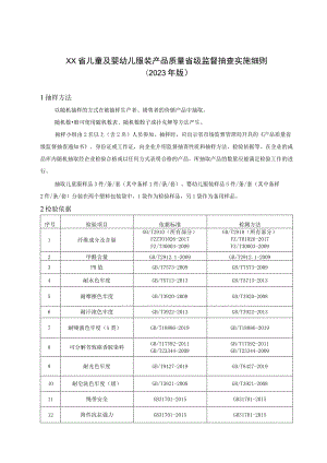 儿童及婴幼儿服装产品质量省级监督抽查实施细则(年版）.docx