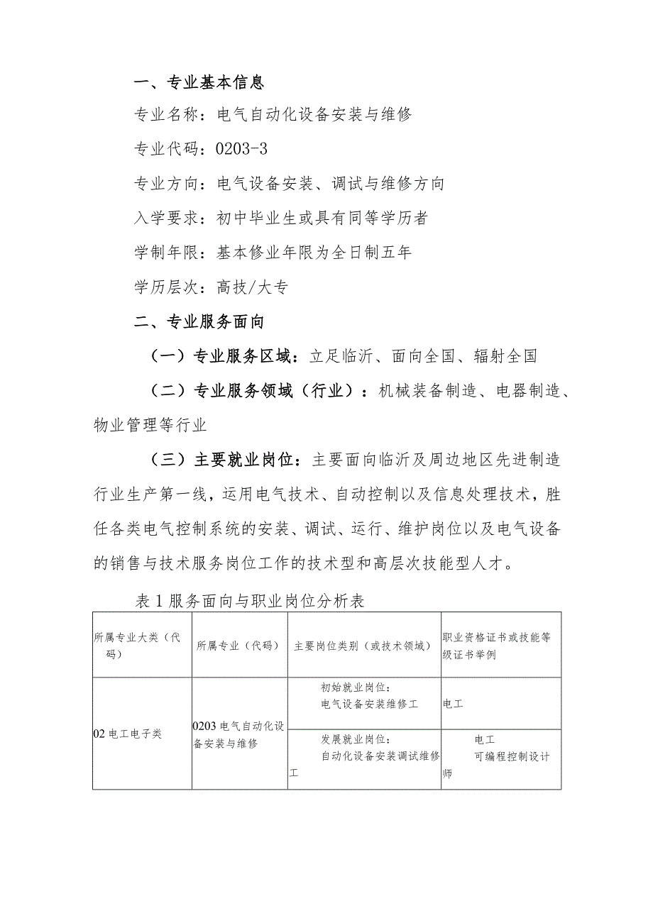 中等职业技术学院电气自动化设备安装与维修专业人才培养方案.docx_第2页