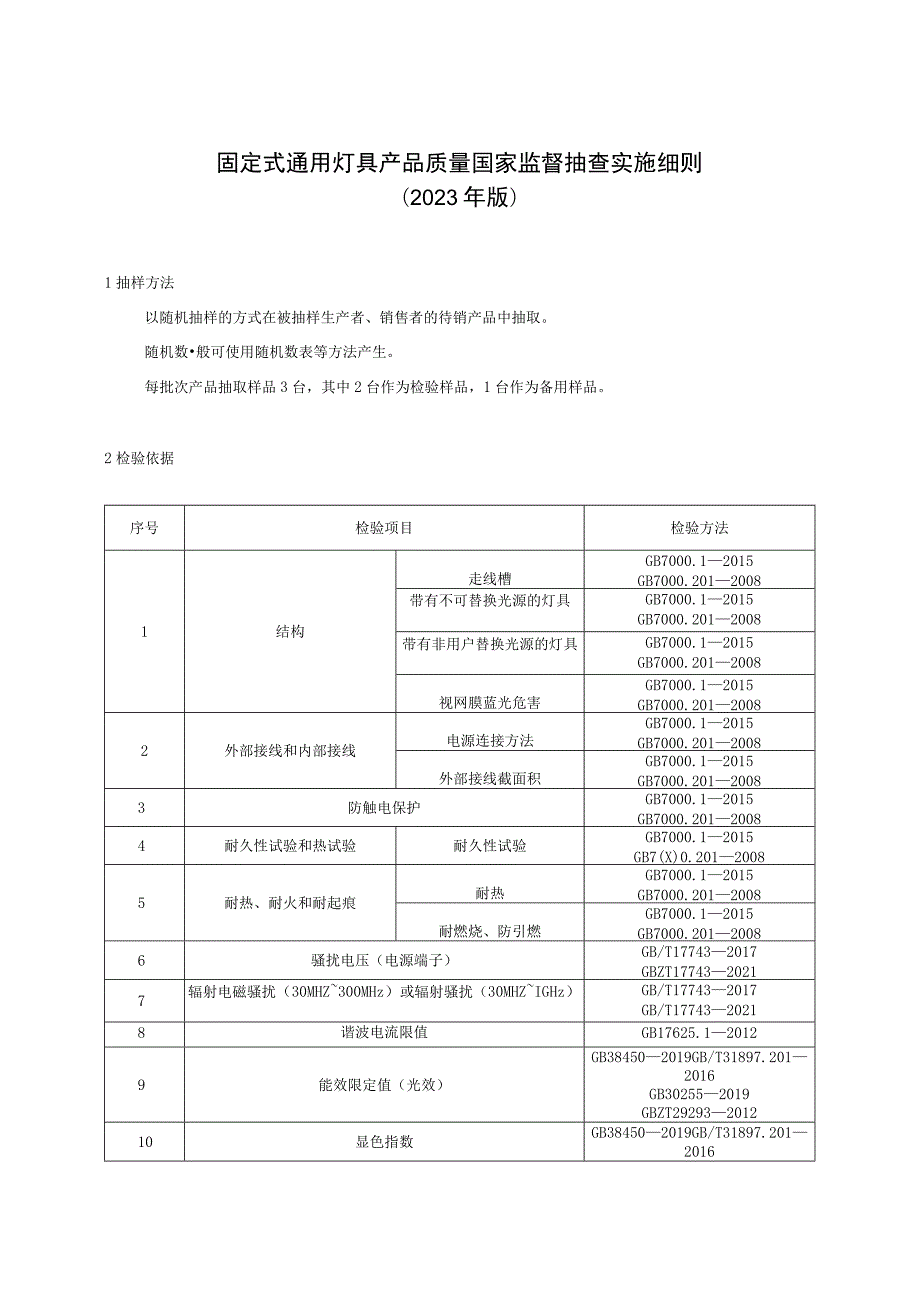 固定式通用灯具产品质量国家监督抽查实施细则（2023年版）.docx_第1页