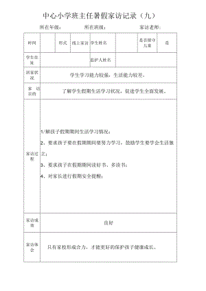 中心小学班主任暑假家访记录（九）.docx