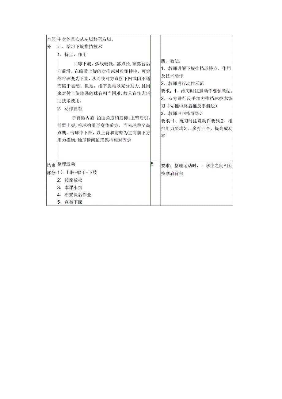 小学体育兵乒球第五周乒乓球下旋推挡技术教案.docx_第2页