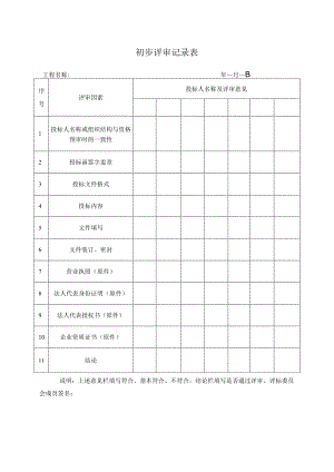 初步评审记录表(2023年).docx