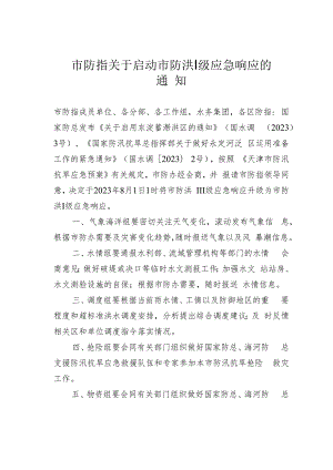 市防指关于启动市防洪Ⅰ级应急响应的通知.docx