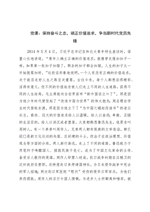 党课：保持奋斗之志端正价值追求争当新时代党员先锋.docx