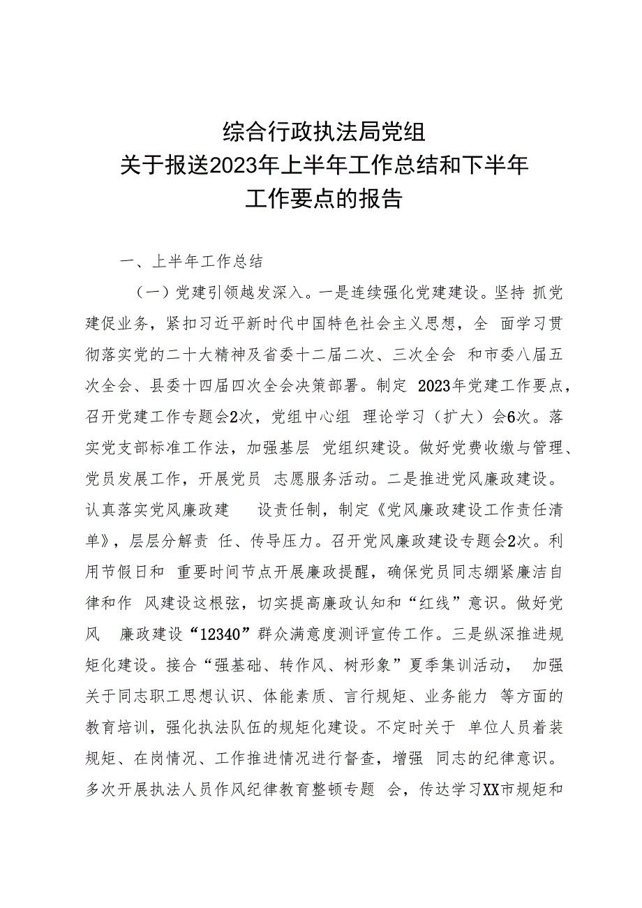 综合行政执法局党组半年总结和下半年计划.docx_第1页