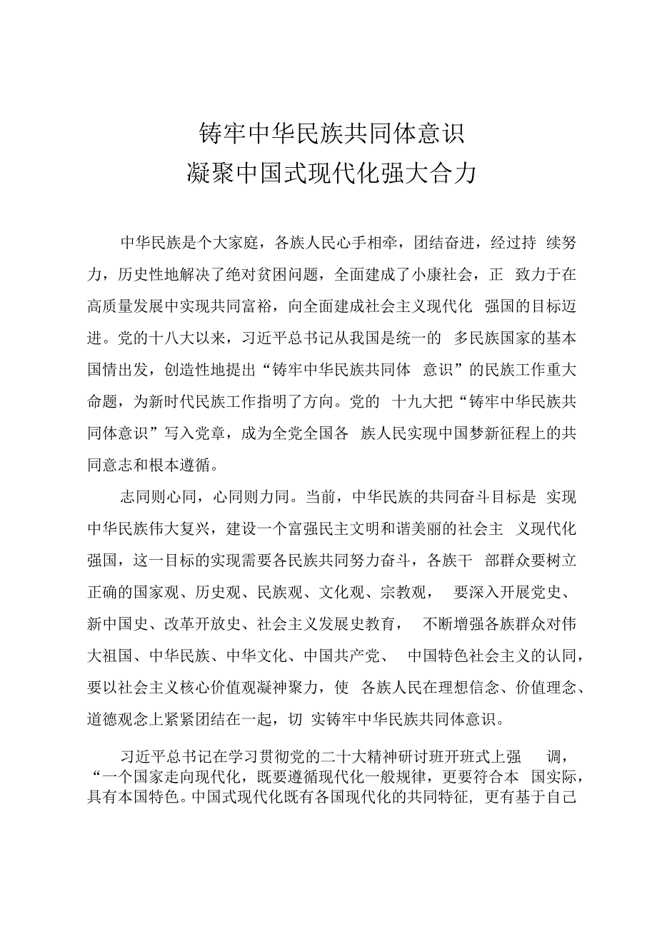 专题党课教案《铸牢中华民族共同体意识 凝聚中国式现代化强大合力》.docx_第1页