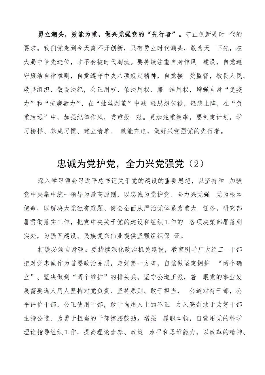 “忠诚为党护党、全力兴党强党”学习心得体会（研讨发言材料）.docx_第2页