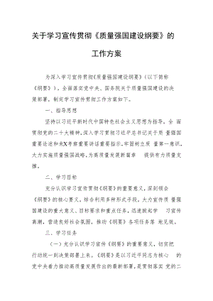 关于学习宣传贯彻《质量强国建设纲要》的工作方案.docx