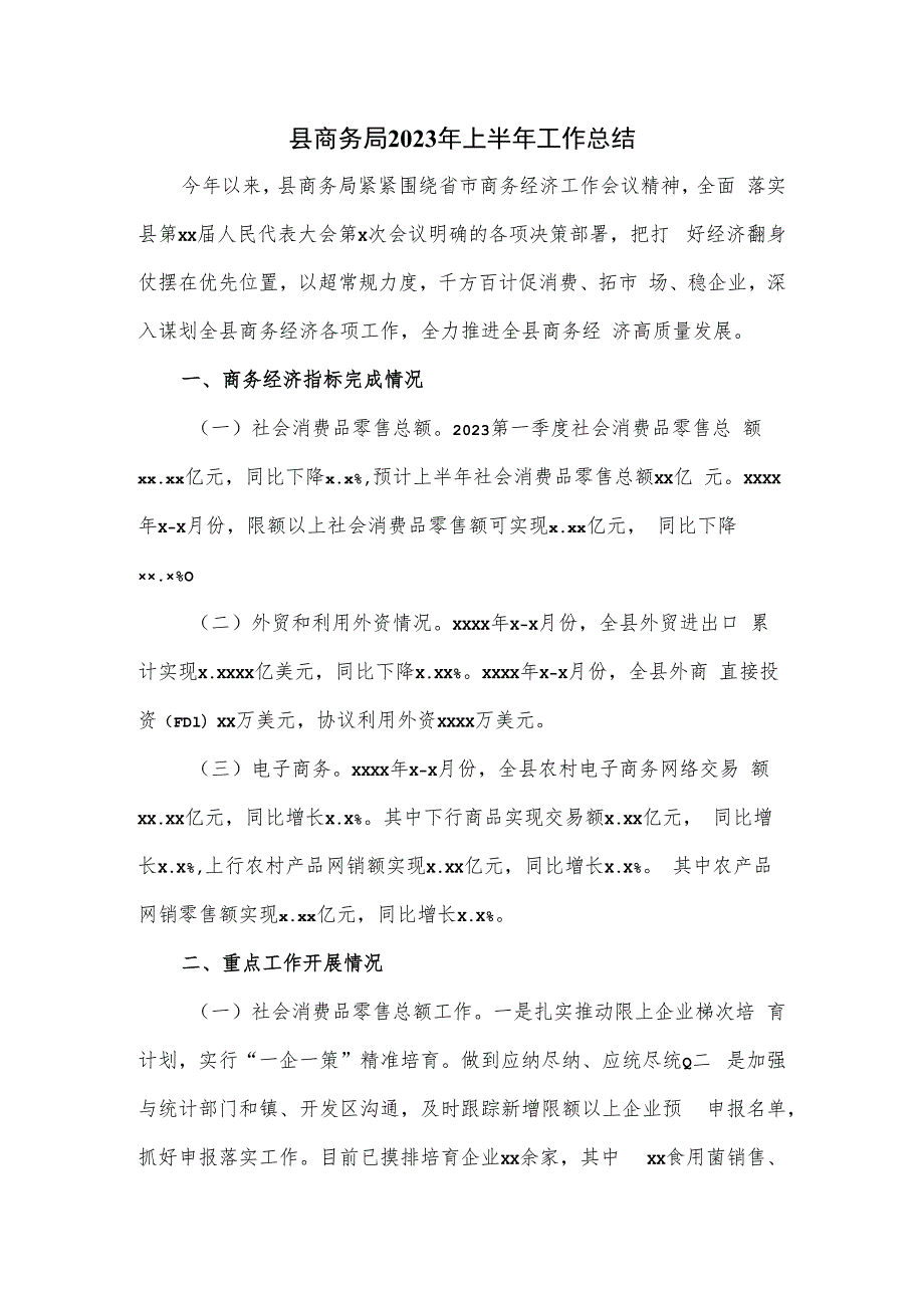 县商务局2023年上半年工作总结.docx_第1页